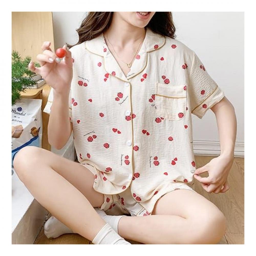 Navava Lovely Pattern Collar Short Sleeve Pajama Set Nt1562