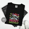 Meowy Christmas Funny Cat T Shirt, Santa Hat Kitty Tee, Cute Holiday Graphic Tshirt, Xmas Cat Lover Top, Festive Humor Christmas Gift