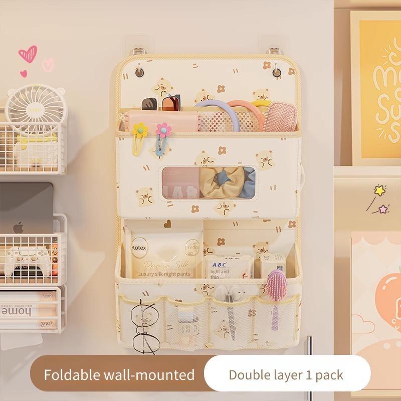 

Hanging Storage Bag Bedside Organizer for Underwear Socks Glasses Cables Back Hanging Non Woven Fabric with Cute Bear Design