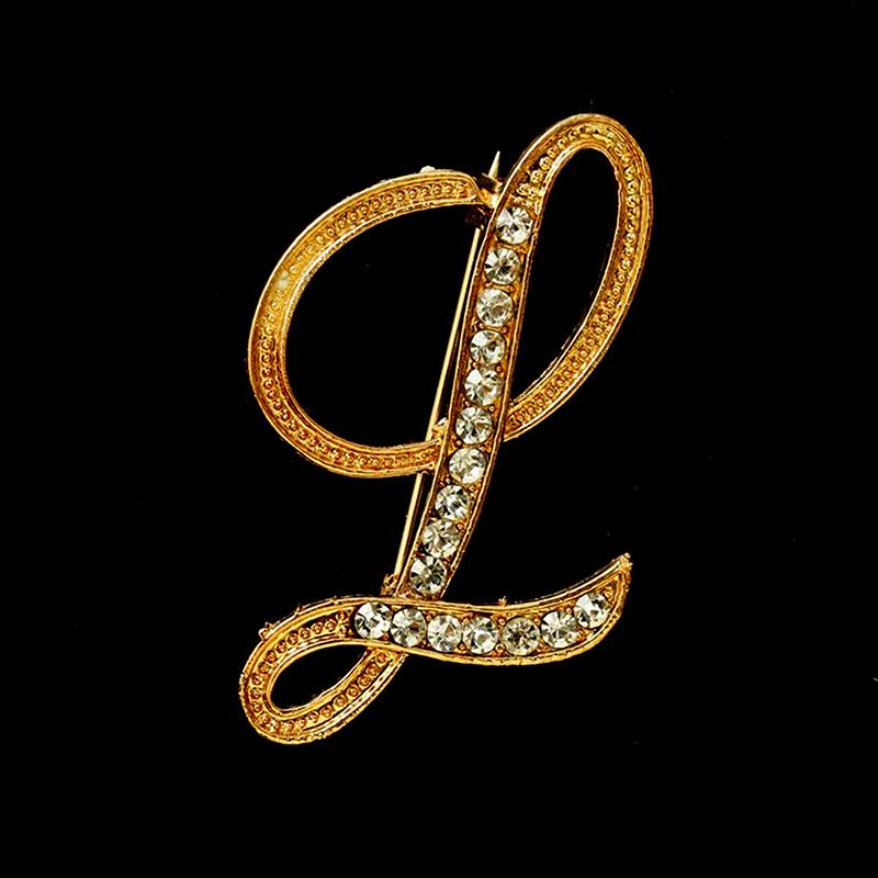 [HS]1Pc Fashion Rhinestone 26 English Letters Pin Golden Color Brooch Women Personality Clothing Accessory Trendy Gift