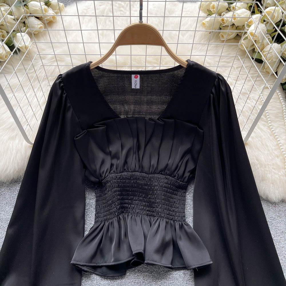 RUGOD Dámská podzimní košile s úzkým pasem a čtvercovým límcem, krásná košile s dlouhým rukávem