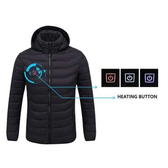 Heating Jacket Stand Collar Pockets 2 Heating Areas 3 Levels Adjustable Hooded Coat for Men