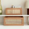 Retro Solid Wood Storage Box Desktop Rattan Basket Book Snacks Fruit Cosmetics Organizer Boxes Home Bathroom Kitchen Basket