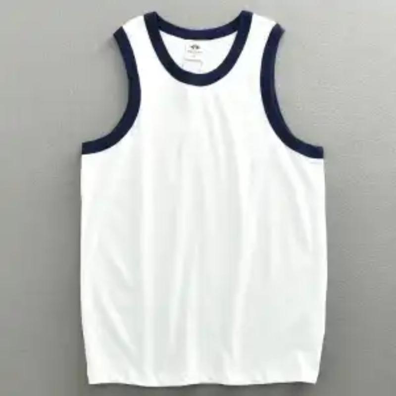 Herren Blau Orange Kontrastbesatz Rundhalsausschnitt Ärmelloses Tanktop