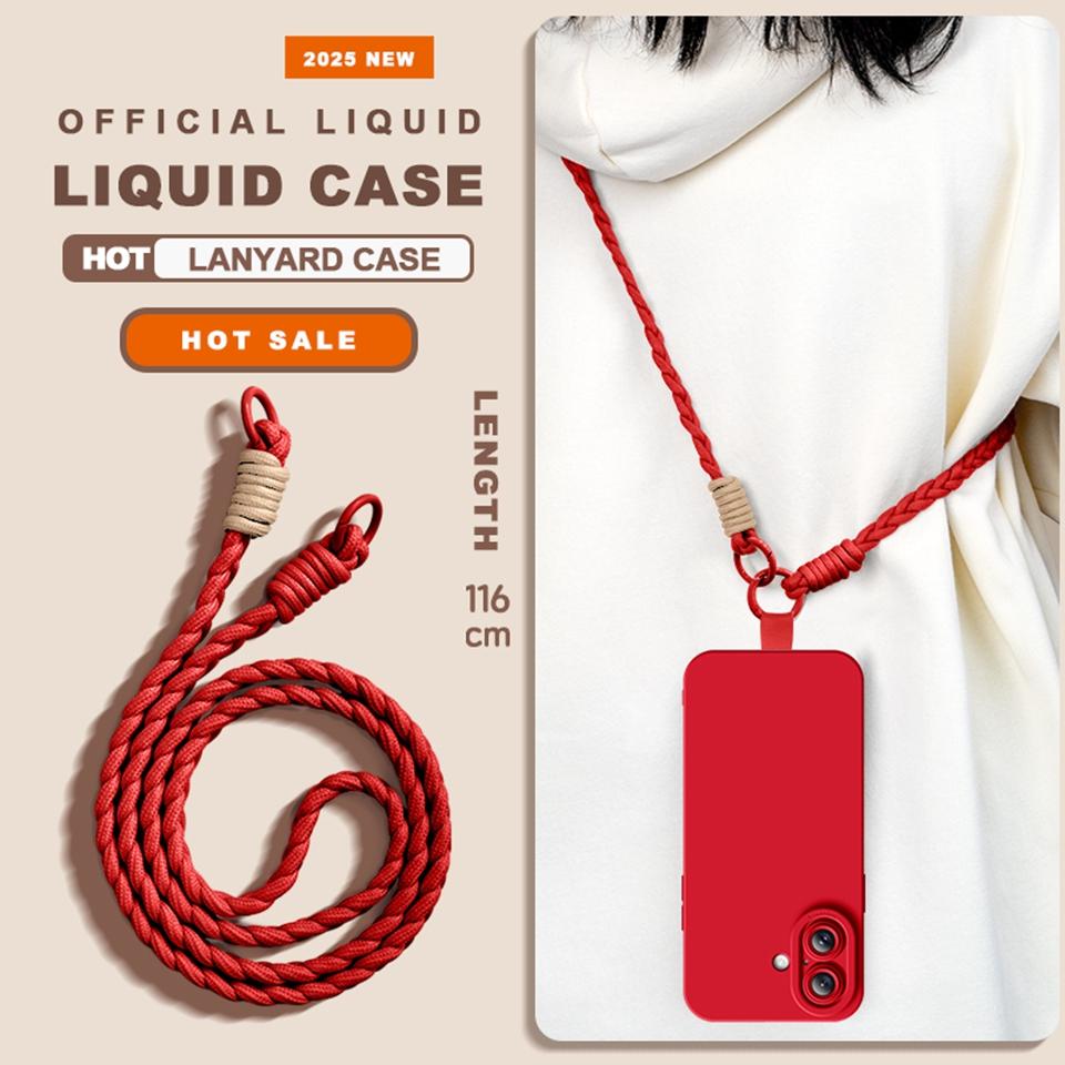 Silikonový kryt s tekutým popruhem pro iPhone 16E 16 14 15 Plus 12 13 Mini 11 16 Pro X XR XS Max SE Soft kryt na šňůrku na krk