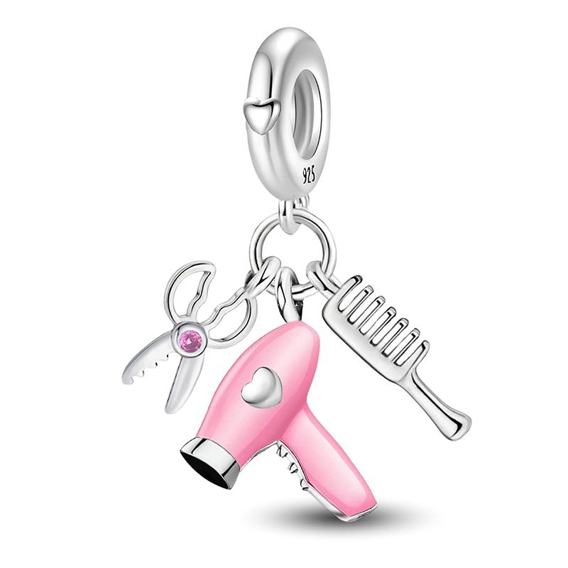 Copper Pink Flower Travelling Mum Sisters Tower Camera Charm Pendant For Bracelets Diy Women'S High Quality Jewelry