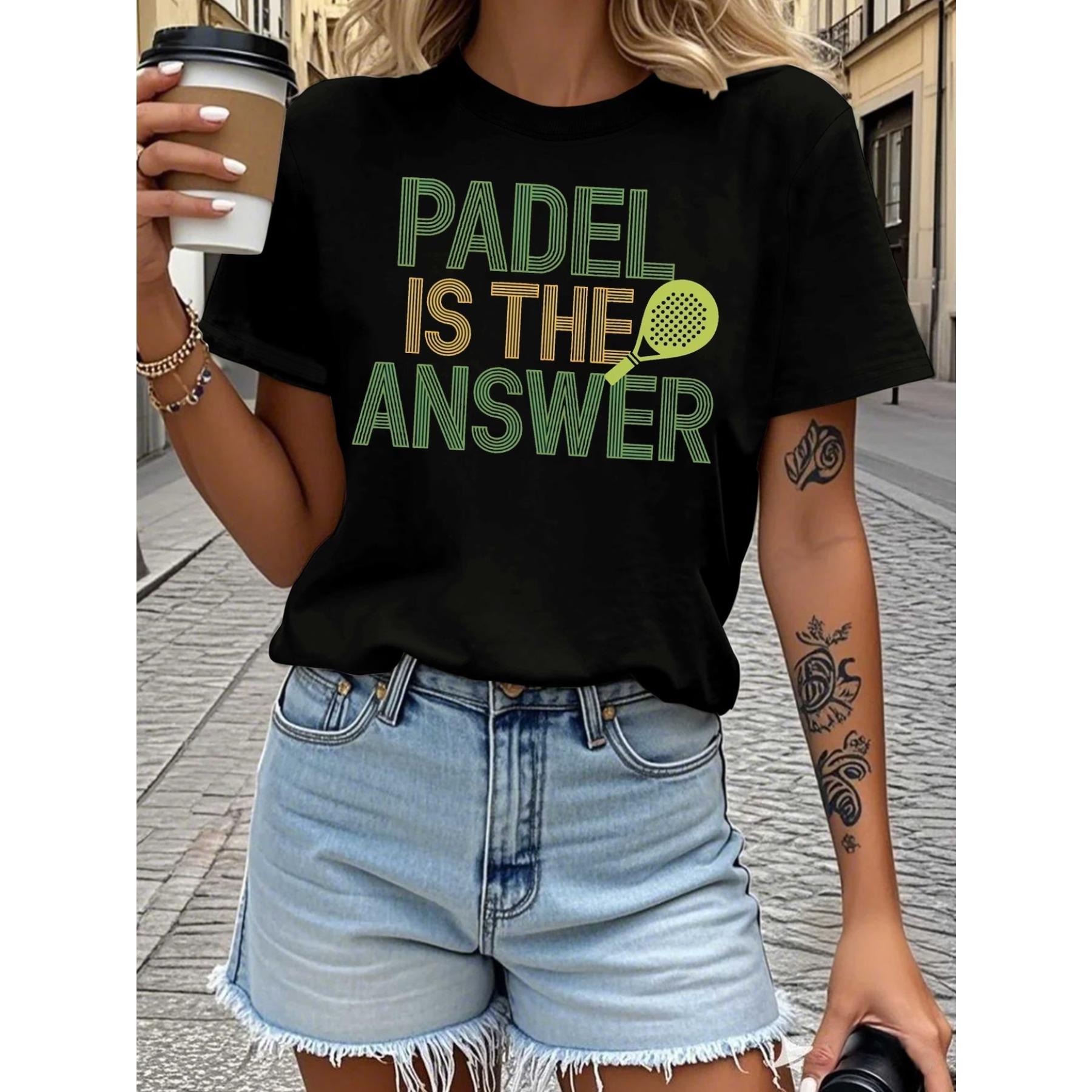 Женская футболка Teediy с лозунгом Padel Is The Answer - Ярко-красная с графикой мяча и ракетки для падела S чёрный