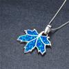 Modische Herbst-Ahornblatt-Anhänger-Halskette für Damen, eingelegt mit blauem Imitationsopal, Hochzeits-Schmuck, Weihnachtsgeschenke für sie