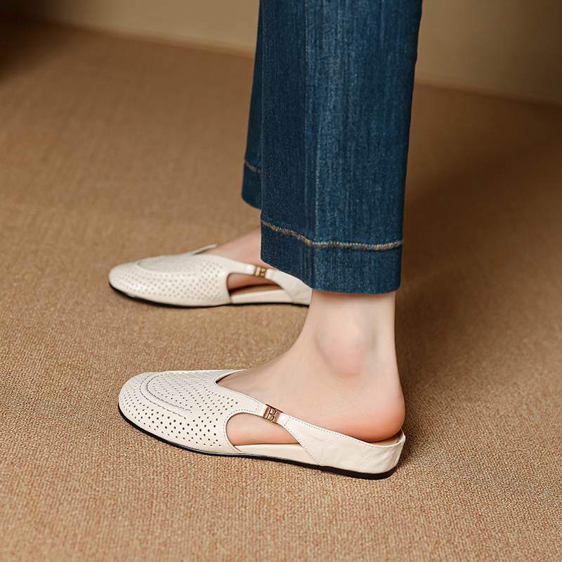 Krazing Pot SheepSkin Mules Round Toe Size 42 Low Heels Slip on Light Shoes Increased Hollow Style Pumps