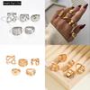Modern Retro Metal Ring Stack For Women Featuring Geometric Lines For Daily Wear