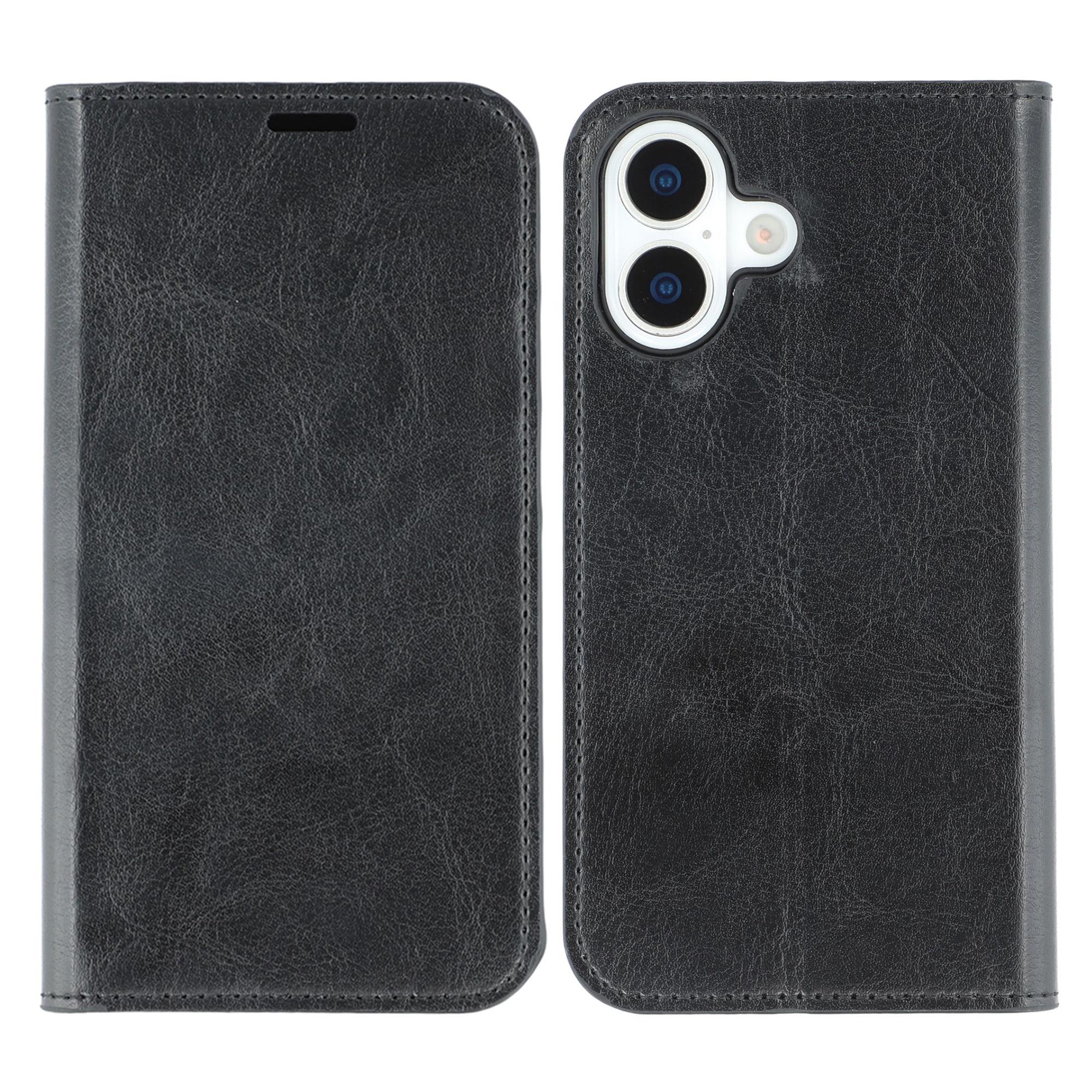 

For iPhone 16 Stand Cases Genuine Split Leather Wallet Phone Cover Magnetic Closure