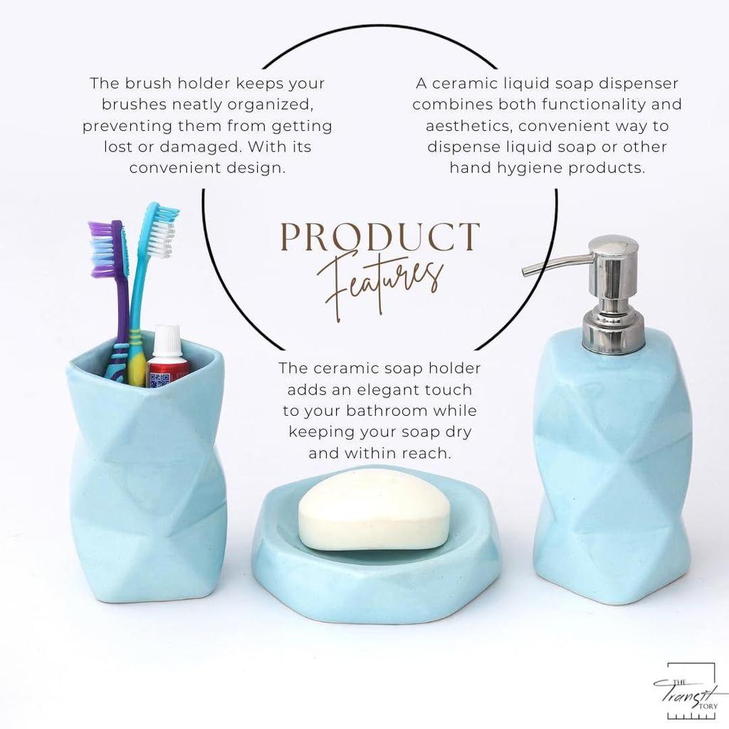 Premium Ceramic Bathroom Accessories Set of 3 | Modern Luxury Bath Set with 300ml Soap Dispenser, Toothbrush Holder & Soap Dish | Home Decor Items