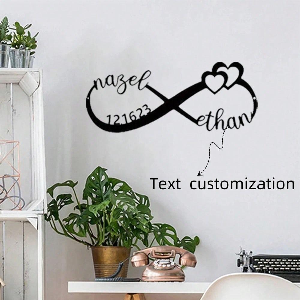 Custom Infinity Heart Metal Sign, Personalized Name Date, Wedding Decor, Iron Art Jewelry, Couples Love Gift Anniversary Logo