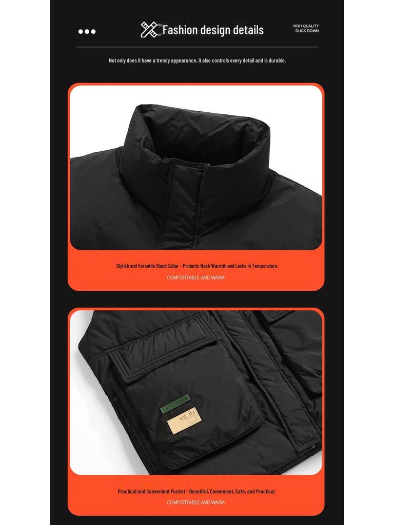 Herren Outdoor Ärmellose Stehkragen Daunenweste - Winter Warm, Lässige Sportjacke