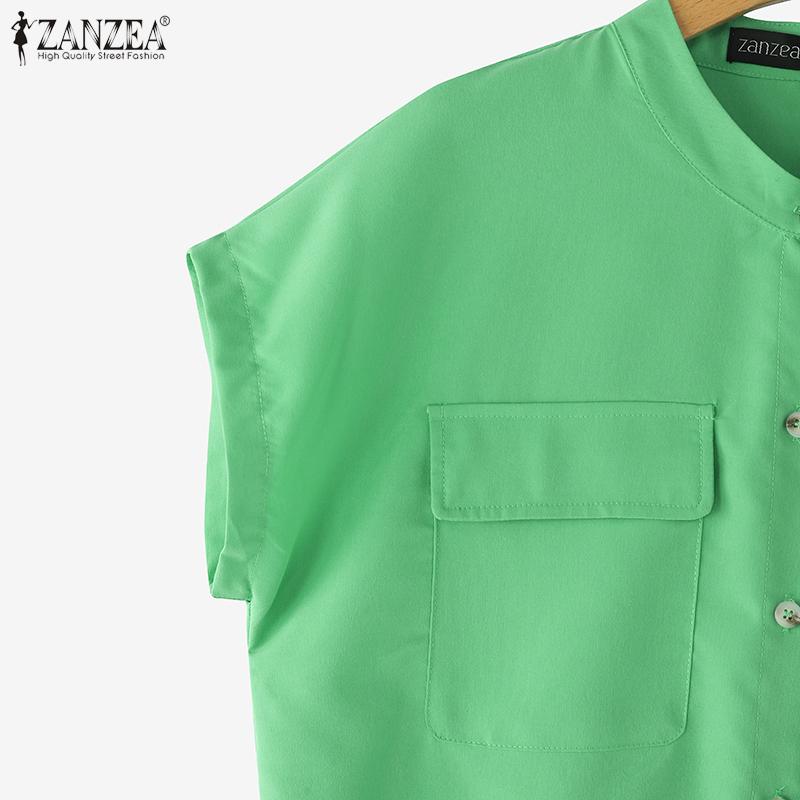 ZANZEA Chemisier d'été ample à manches courtes et col rond pour femme