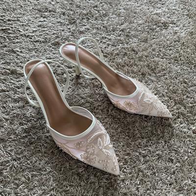 Módní Síťované Vyšívané Tenké Vysoké Podpatky Sandály Ženy 2025 Léto Sexy Slingback Špičaté Lodičky Společenské Boty Žena Sandalias