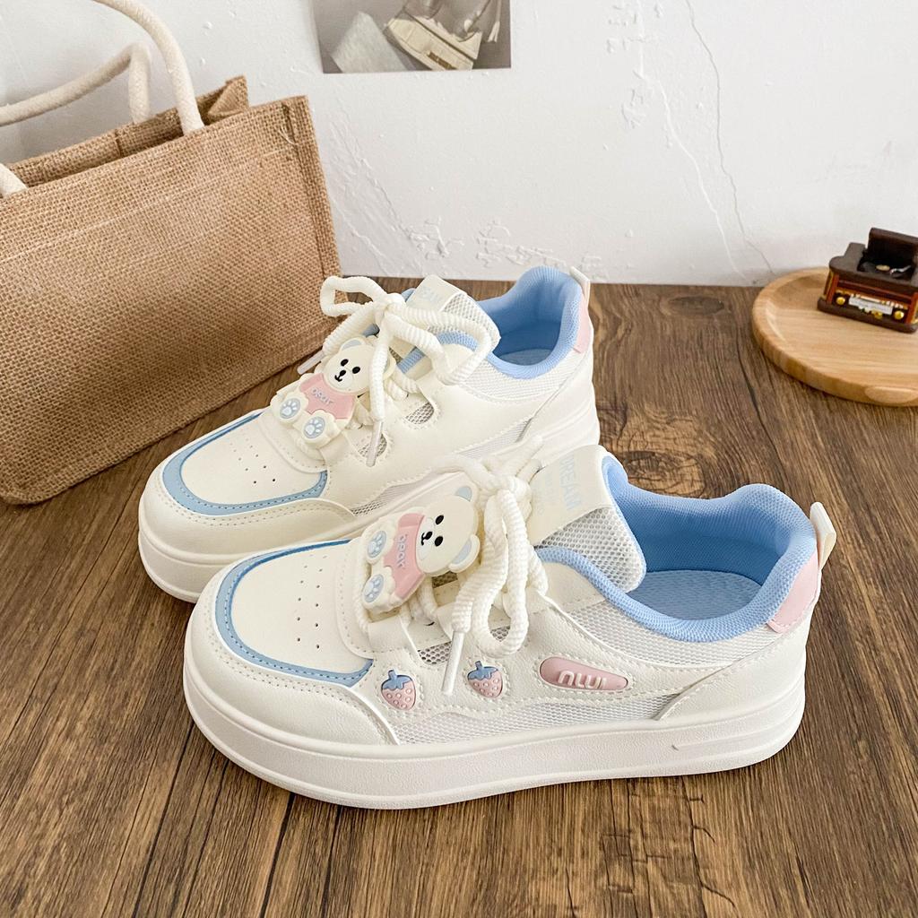 FY-156 cute bear accessories thick baseplate shoes women's summer breathable 2025 new little white shoes original design casual