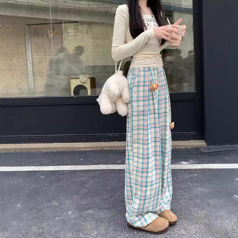 Dopamine wears doll plaid pants for women's summer new high-waisted loose straight casual Yamamoto wide-leg pants