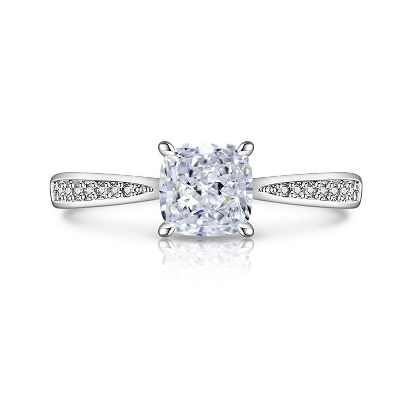 925 Sterling Silver Stylish Simple Ice Flower Cut Square Zircon Ring Birthday Party Anniversary Gift белый