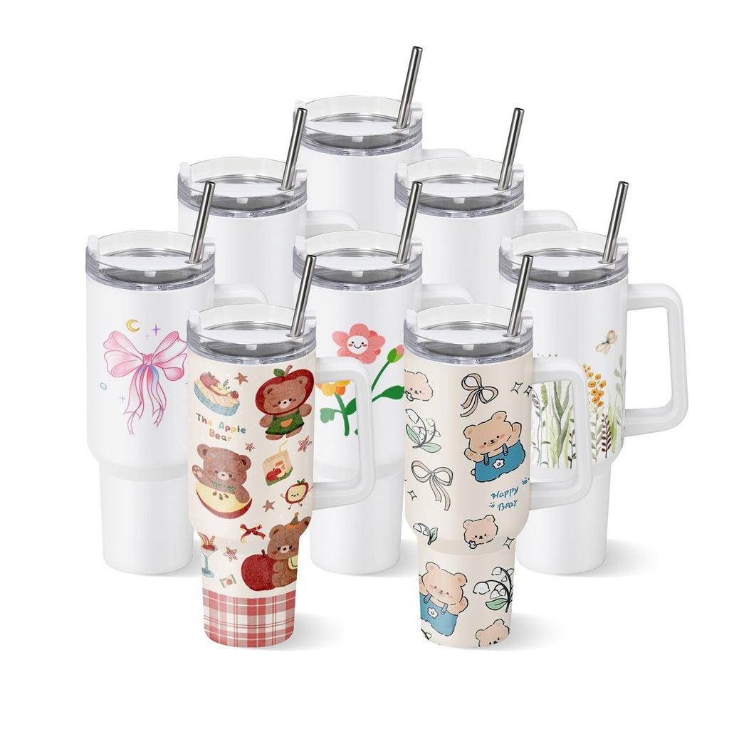 Sublimationstassen, 8er-Pack, 1183 ml Becher Großhandel mit Griff, Sublimationsbecher aus Edelstahl mit Deckeln und Strohhalmen, Doppelwandiger isolierter Becher