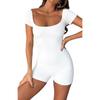 Women Short Jumpsuit, Short Sleeve Square Neck Solid Slim Fit Slummer Playsuit for Daily Party
