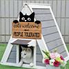 22*20cm Welcome Sign Boxwood Cat People Tolerated Sign Front Door Wall Hanging Wooden Plaque Hanger Black Kitten Garden Decor