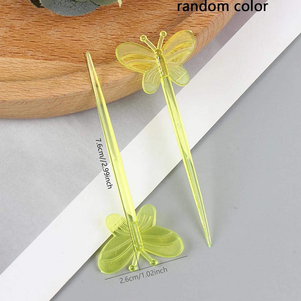 25 Stück - Einweg-Kunststoff-Fruchtgabeln in Farbe, Schmetterling-Fruchtspieße, Zahnstocher, Fruchtgabeln