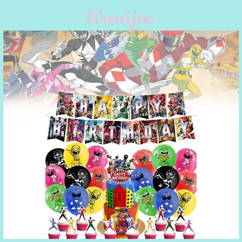 Mighty Morphin Power Rangers Party Banners Balloons And Spiral Cake Picks For Children Birthday Festivities