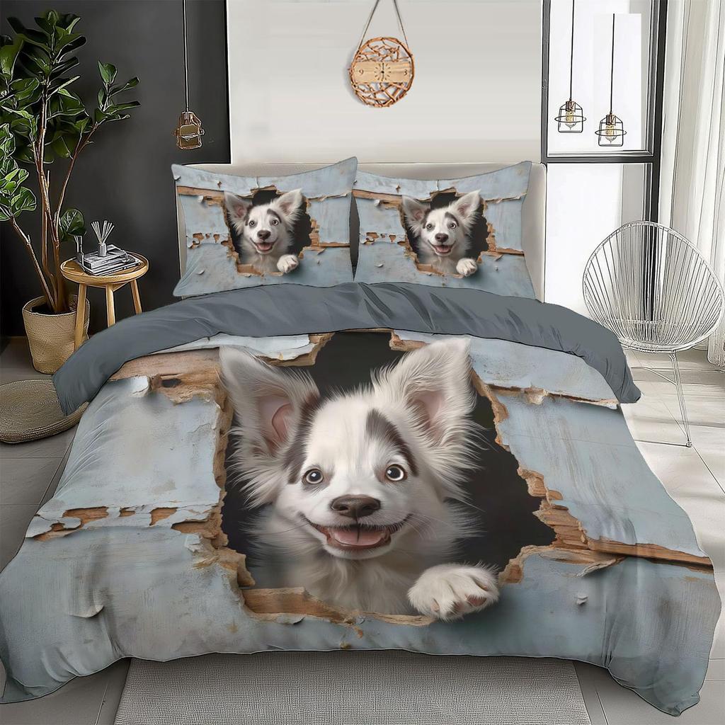 Cute Husky Duvet Cover Set Puppy Dog Husky Bedding Set Lovely Dog Quilt Cover Single Queen King Fashion Modern Gift for Kids
