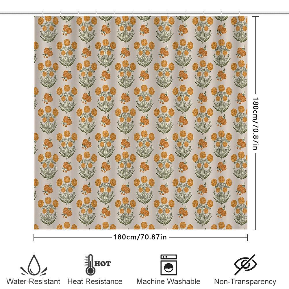 Floral Shower Curtain Botanical Flower Pattern Bathroom Decor Vintage Nature Spring Blossom Home Textile Farmhouse Style