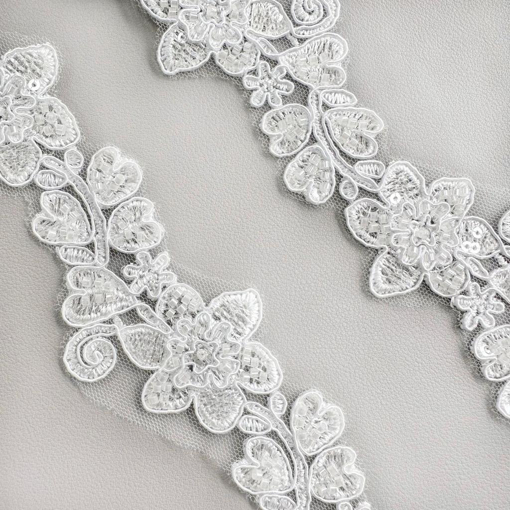 White Mesh Handmade Beads Three-Dimensional Flower Lace Clothing Skirt Dress Wedding Decoration Lace Accessories
