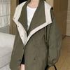 Windjacke für Damen mit Kapuze, Patchwork-Farbblock, Reißverschluss und Knopfverschluss, lange Ärmel, enge Taille, lockerer Mantel im Cargo-Stil, Outdoor-Jacke