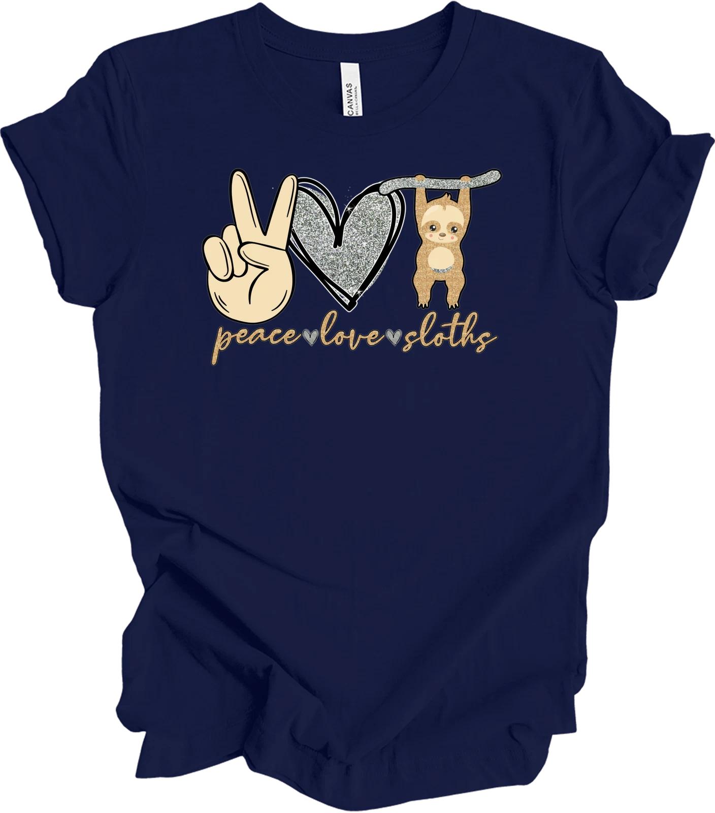 Peace Love Sloths - Cute Glitter Design - Unisex Tee S