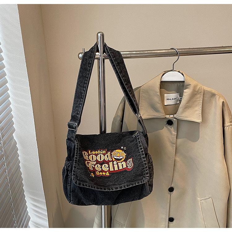 

Spring and summer new denim bag college lazy casual trend fashion lightweight large capacity shoulder bag чорний