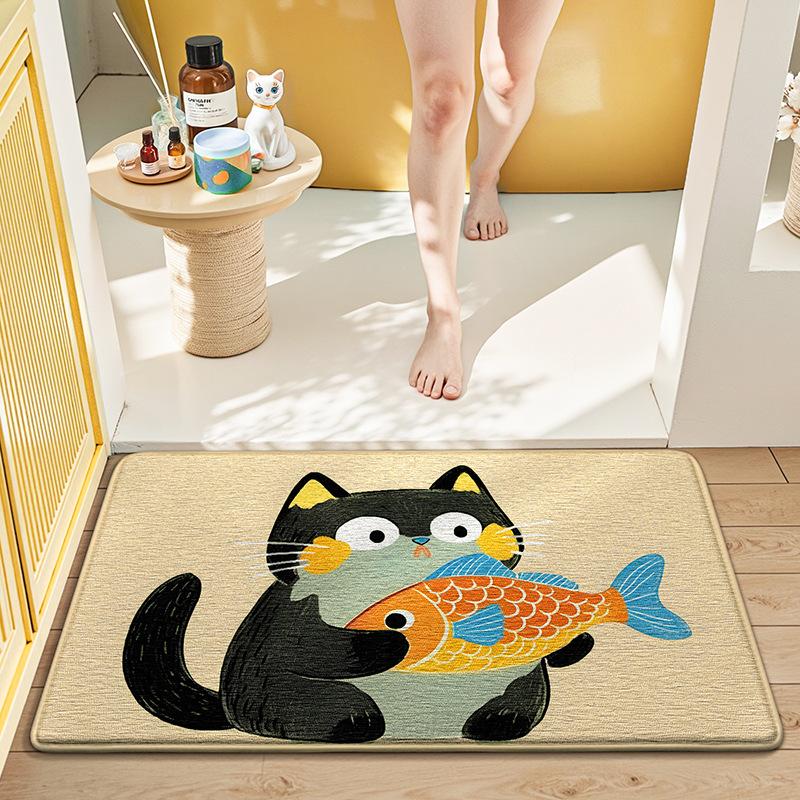 Cute Cartoon Cat Bath Mat - Super Soft Memory Foam Bathroom Rug, Fast Absorbing Quick Dry, Non-Slip Shower Mat for Kids & Adults 40cm x 60cm