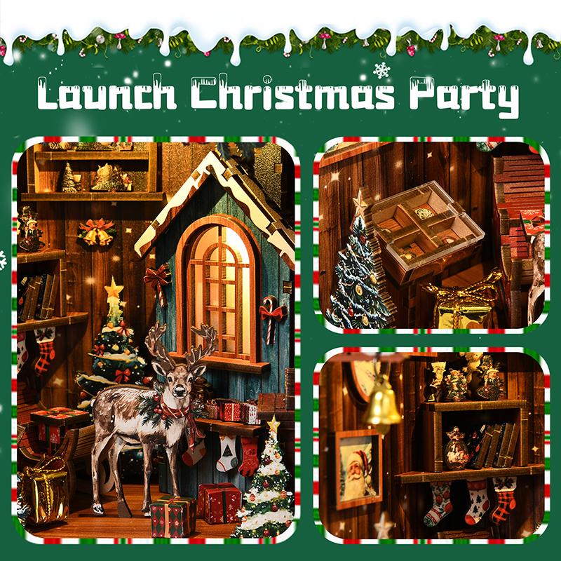 New Snow Globe DIY Miniature Book Nook - 3D Puzzle House Architecture Model Kit, Christmas & Black Friday Bookend Craft Gift