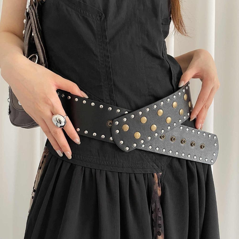 Snap Button Rivet Waist Belt Gothic Dress Jeans Belt Fashion Wide Women's Belt  Streetwear