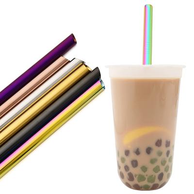 8pcs Sharp Wide 12mm Stainless Steel Straw Fruit Juice Milkshake Cocktail Pearl Milk Tea Drinking Straw Set Home Bar Accessories