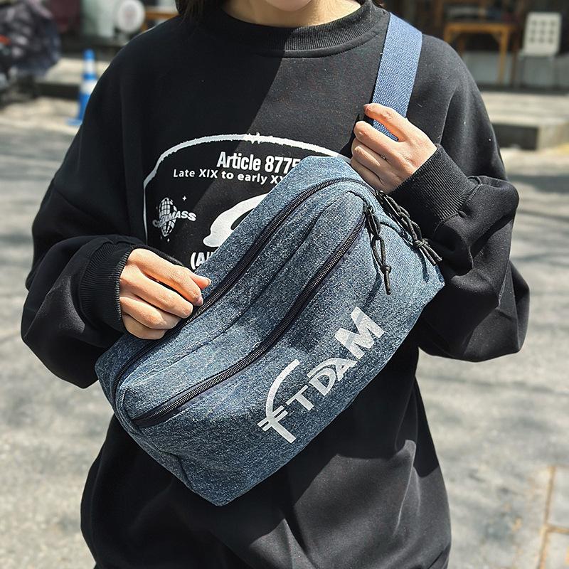Denim new letter breast bag Japanese and Korean daily commuting simple fanny bag satchel