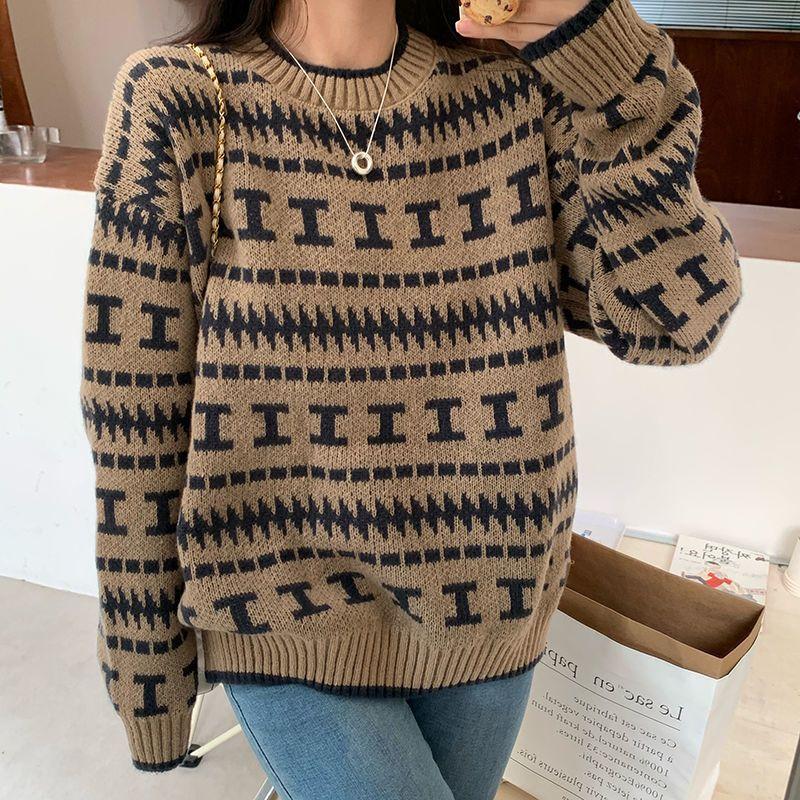 Autumn and Winter New Sweater Loose Top Women's Lazy Style Pullover Long Sleeved Retro Japanese Sweater