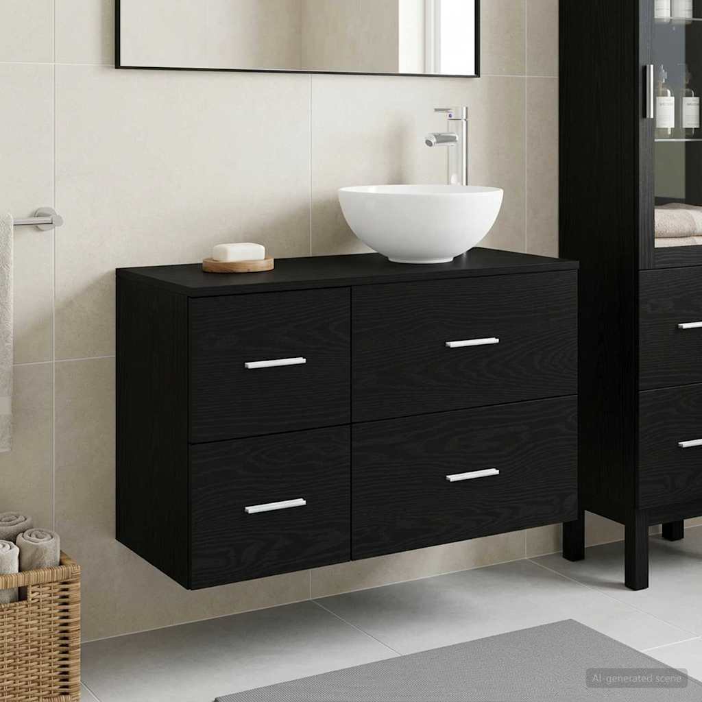 Bathroom Furniture Set 2 Pcs Black Oak Wood Based Material