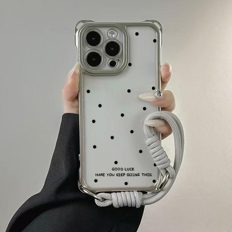 

Polka Dot Apple Phone Case with Lanyard, Drop-Proof & Precise Cutouts for iPhone 13/14/16 Pro Max iPhone 17 Pro