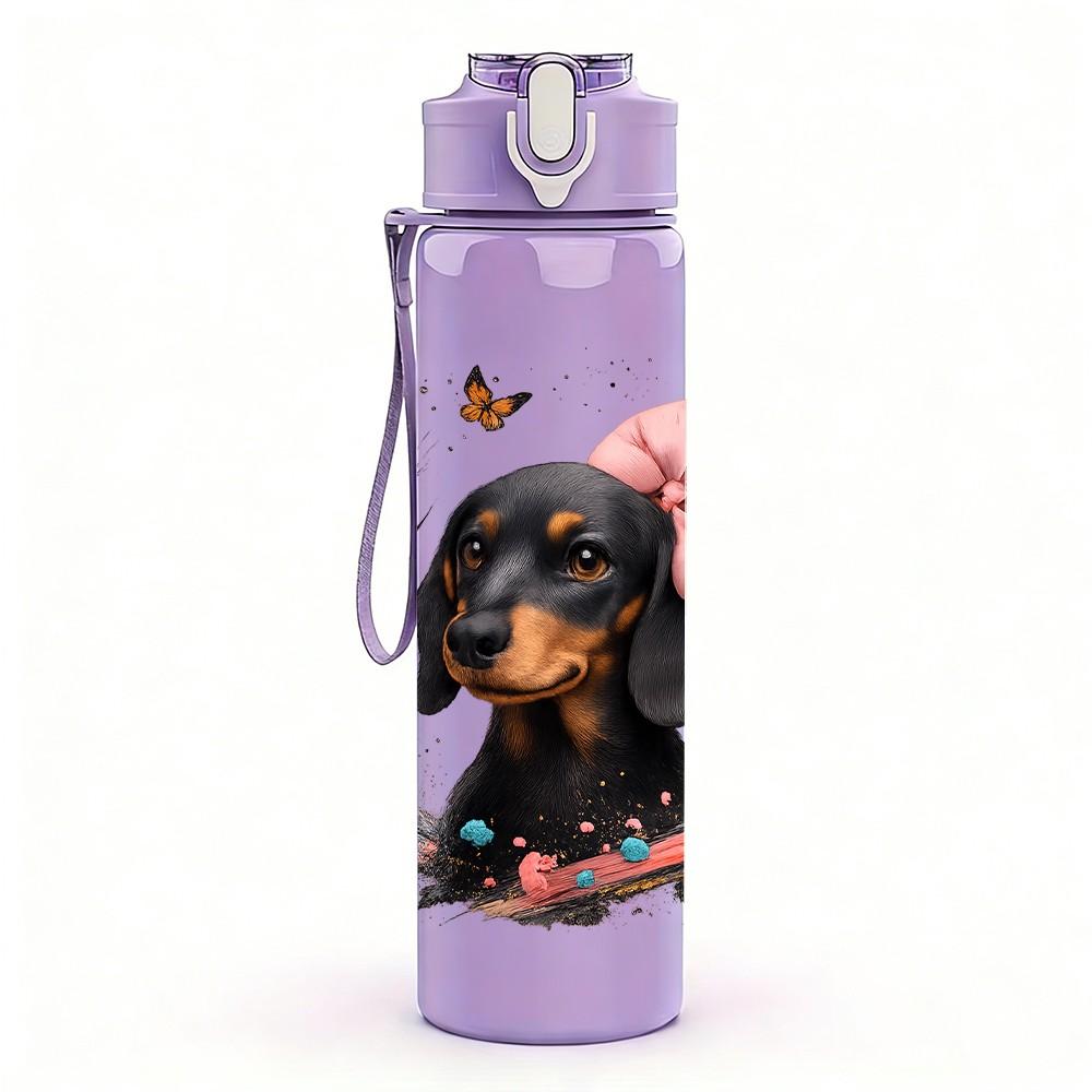 1PC Bow Dachshund Dog Portrait 750ml Color Plastic Sports Water Bottle Leakproof Flip Straw Lid Suitable for Sports Office Home Use