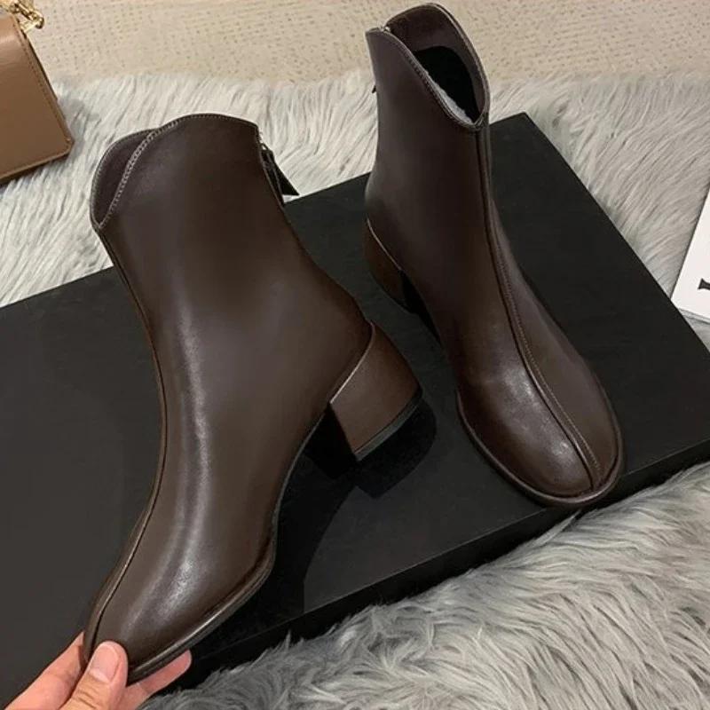 Ankle Boots Women'S Shoes Platform Boots-Women Winter Footwear Zipper Low  Clogs Autumn Rock High Heel  Ladies