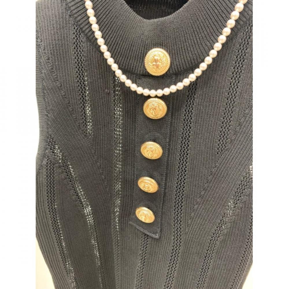 C S In The Room Rodney Gold Button punChIng moCk neCk SleeveleSS Knit 2ColorS C