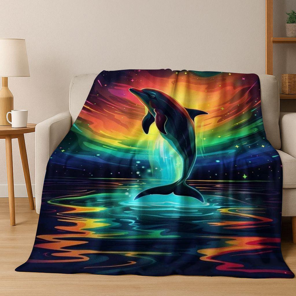 Dream Underwater World Sea Dolphin Turtle Coral Art Flannel Blanket,Cozy Soft Throw Blanket for Home Bedroom Bed Sofa Gift Kids