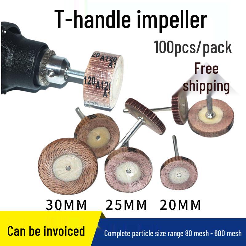 

T-Handle 3MM Leaf Grinding Head with Shank - Sandpaper Flap Wheel for Woodworking and Polishing 20x4x3 240 Grit [100 pcs]