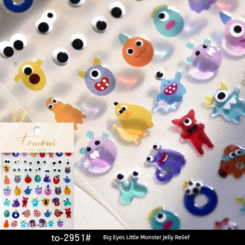 

New Arrival Nail Stickers Color Big Eye Funny Jelly Smiley Face Nail Decals Summer Fresh Embossed Cartoon Ornament to-2951# Big Eye Little Monster Jelly Relief