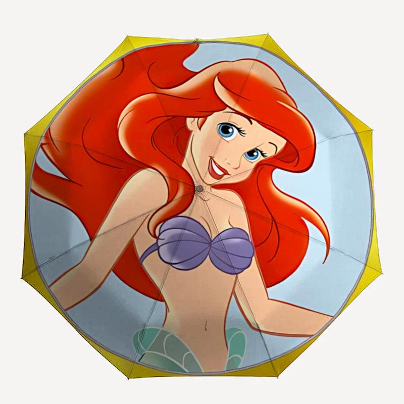 

1pc Mermaid Ariel Automatic Folding Umbrella: Compact 8-rib Design Cartoon Travel Companion for Outdoor, Casual Accessory 8