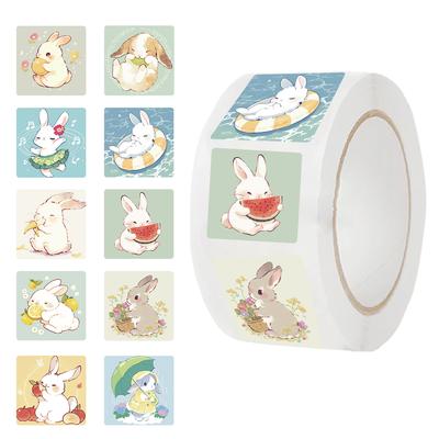 500Pcsroll Cartoon Rabbit Stickers Party Decoration Supplies Adhesive Gift Sealing Labels Paper Animals Sticker